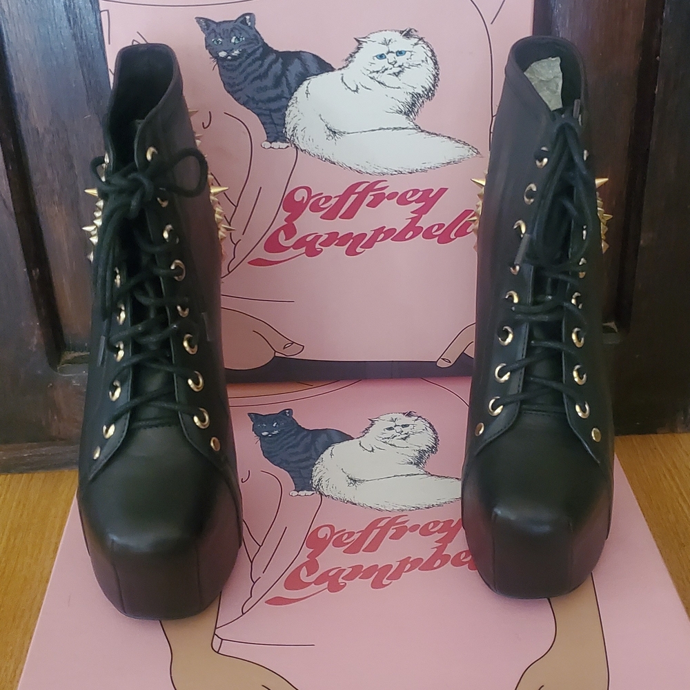 Brand New. Jeffrey Campbell Black and Gold Ankle Booties